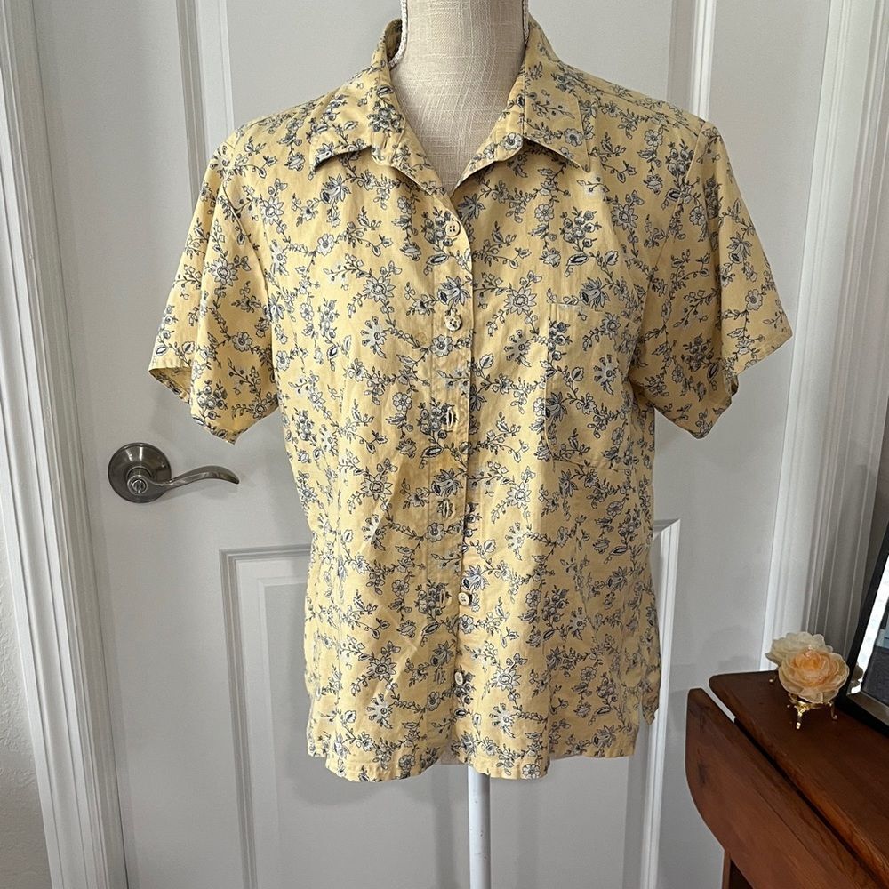 L.L. Bean Floral Linen-Cotton Shirt Button Down Front Pocket